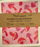 Pink Mushroom Swedish Dish Cloth Set of 3