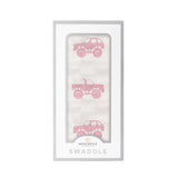 Pink Monster Trucks Bamboo Muslin Swaddle