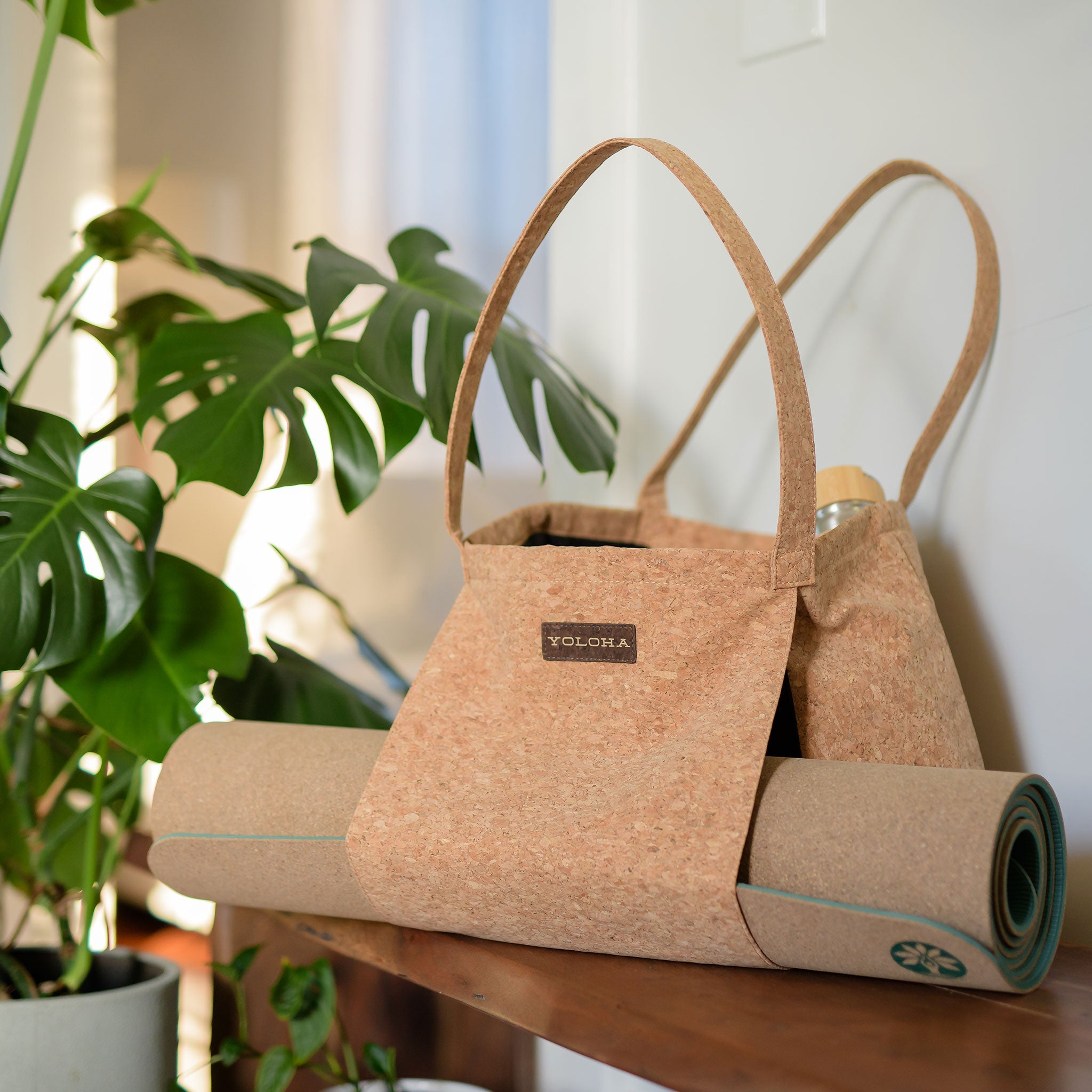 Cork Tote Bag With Yoga Mat Holder